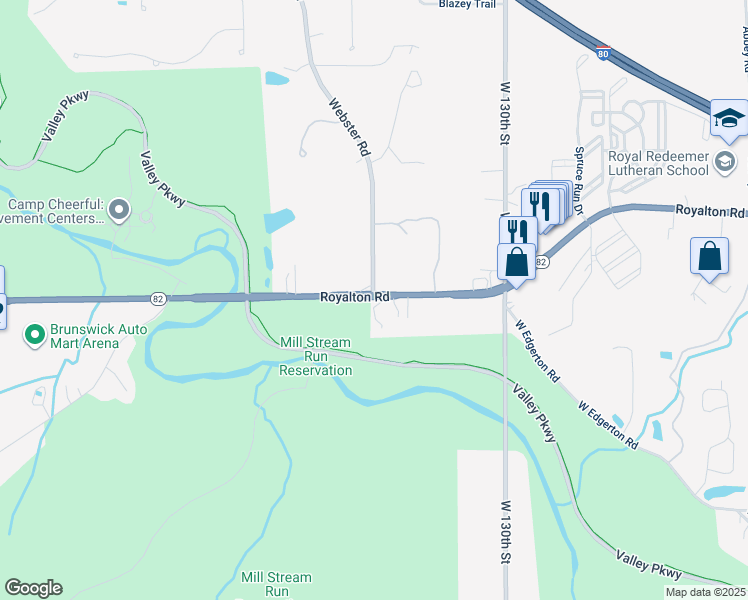 map of restaurants, bars, coffee shops, grocery stores, and more near 13663 Ohio 82 in Strongsville