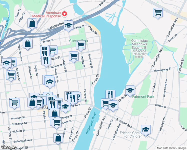 map of restaurants, bars, coffee shops, grocery stores, and more near 14 Pine Street in New Haven