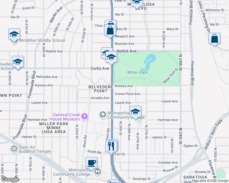 map of restaurants, bars, coffee shops, grocery stores, and more near in Omaha