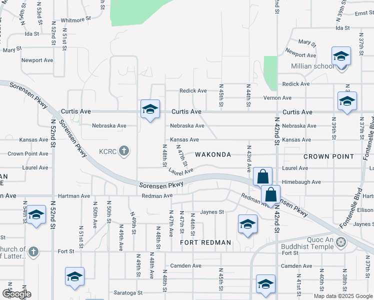 map of restaurants, bars, coffee shops, grocery stores, and more near 4547 Crown Point Avenue in Omaha