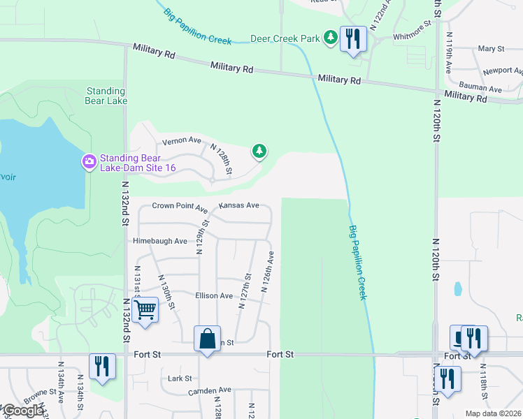 map of restaurants, bars, coffee shops, grocery stores, and more near 6010 North 126th Avenue in Omaha