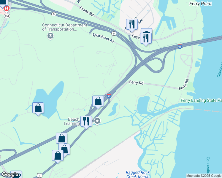 map of restaurants, bars, coffee shops, grocery stores, and more near 38 Springbrook Road in Old Saybrook