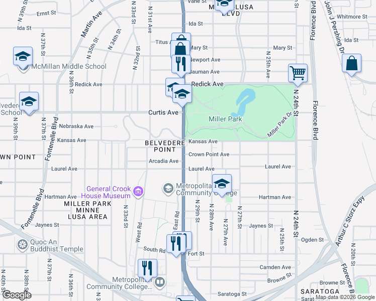map of restaurants, bars, coffee shops, grocery stores, and more near in Omaha
