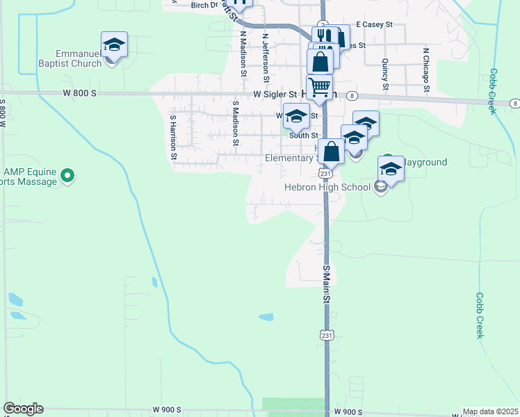 map of restaurants, bars, coffee shops, grocery stores, and more near 117 Fairlane Drive in Hebron