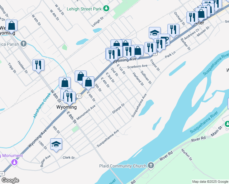 map of restaurants, bars, coffee shops, grocery stores, and more near 90 Monument Avenue in Wyoming