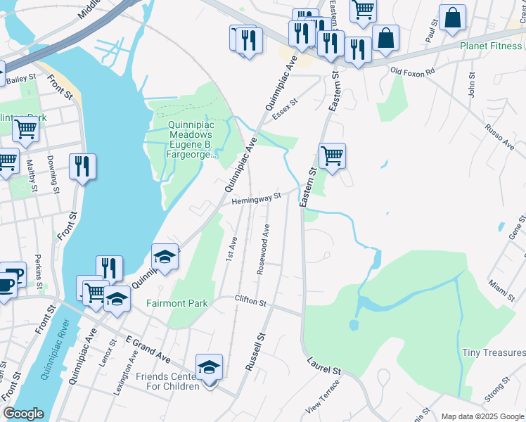 map of restaurants, bars, coffee shops, grocery stores, and more near 272 Rosewood Avenue in New Haven