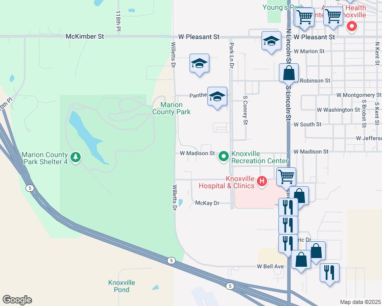 map of restaurants, bars, coffee shops, grocery stores, and more near 1811 West Madison Street in Knoxville