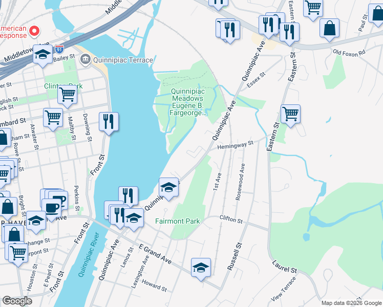 map of restaurants, bars, coffee shops, grocery stores, and more near 916 Quinnipiac Avenue in New Haven