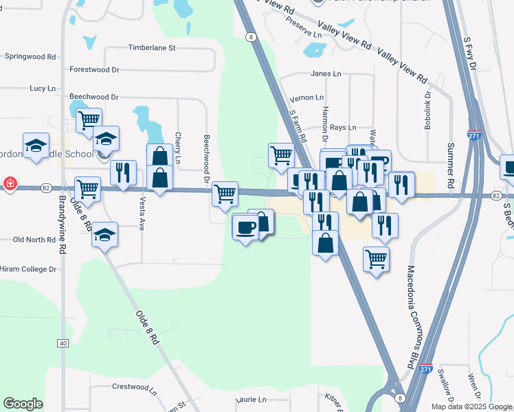 map of restaurants, bars, coffee shops, grocery stores, and more near 8300 Golden Link Boulevard in Northfield