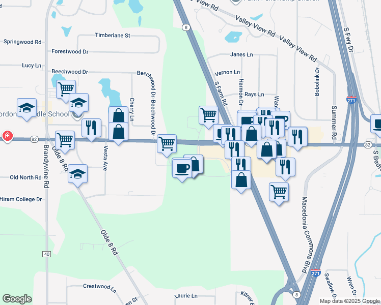 map of restaurants, bars, coffee shops, grocery stores, and more near 8300 Golden Link Boulevard in Northfield