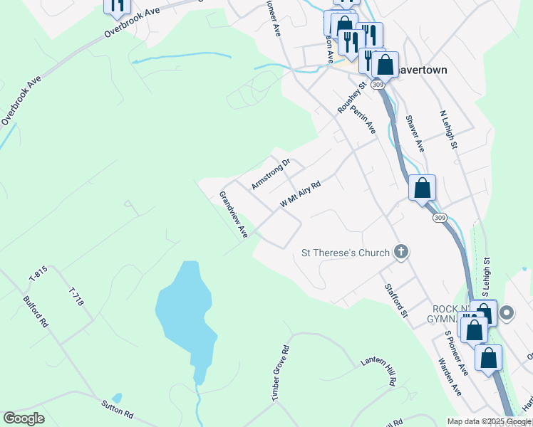 map of restaurants, bars, coffee shops, grocery stores, and more near 141 West Mount Airy Road in Shavertown