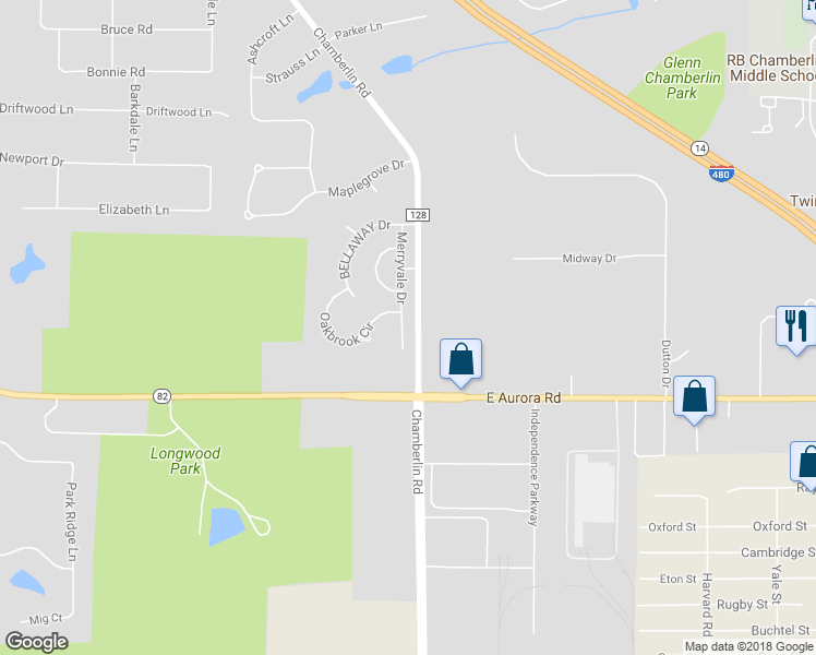 map of restaurants, bars, coffee shops, grocery stores, and more near 8945 Merryvale Drive in Twinsburg
