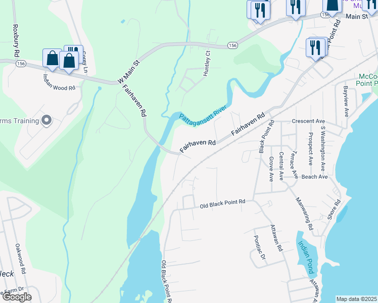 map of restaurants, bars, coffee shops, grocery stores, and more near 49 Fairhaven Road in East Lyme