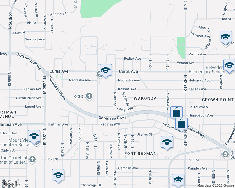 map of restaurants, bars, coffee shops, grocery stores, and more near 6003 North 48th Street in Omaha