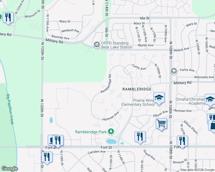 map of restaurants, bars, coffee shops, grocery stores, and more near 6114 North 116th Circle in Omaha
