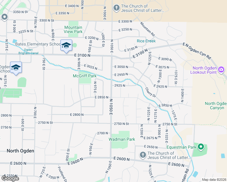 map of restaurants, bars, coffee shops, grocery stores, and more near 1082 2850 North Street in North Ogden