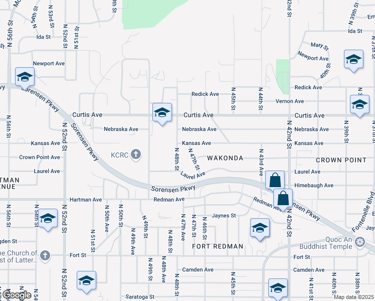 map of restaurants, bars, coffee shops, grocery stores, and more near 6003 North 48th Street in Omaha