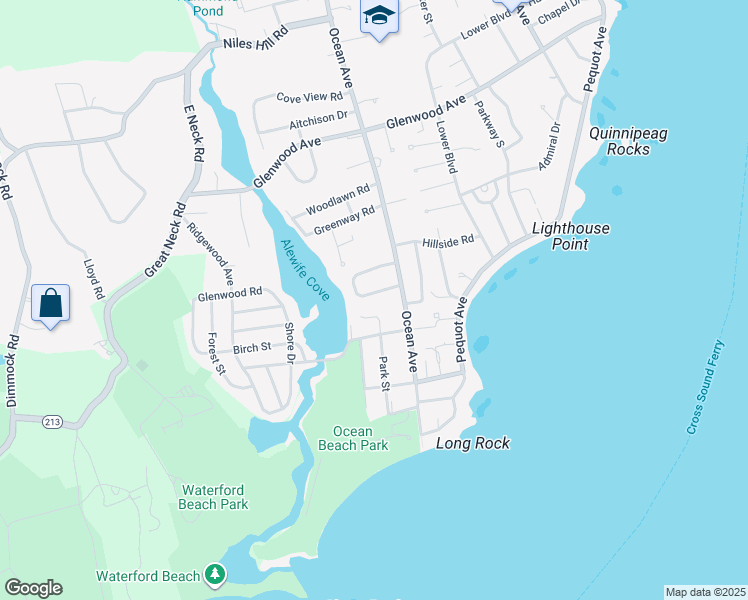 map of restaurants, bars, coffee shops, grocery stores, and more near 31 Elrin Place in New London