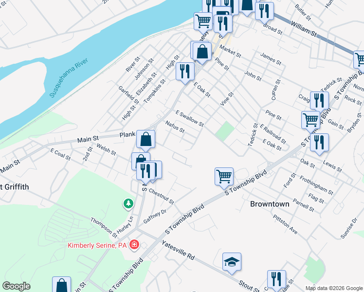 map of restaurants, bars, coffee shops, grocery stores, and more near 8 Stout Street in Pittston