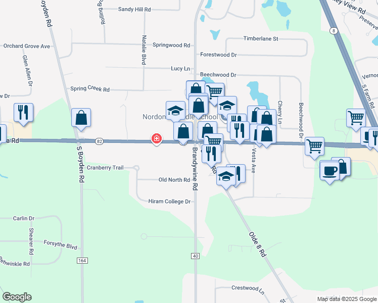 map of restaurants, bars, coffee shops, grocery stores, and more near 9546 Brandywine Road in Northfield