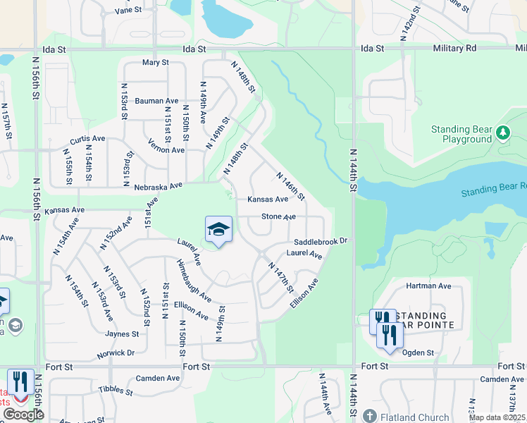 map of restaurants, bars, coffee shops, grocery stores, and more near 14707 North 147th Street in Omaha