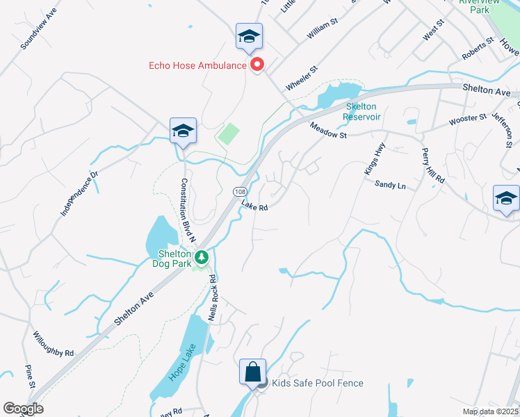 map of restaurants, bars, coffee shops, grocery stores, and more near 5 Spice Bush Lane in Shelton