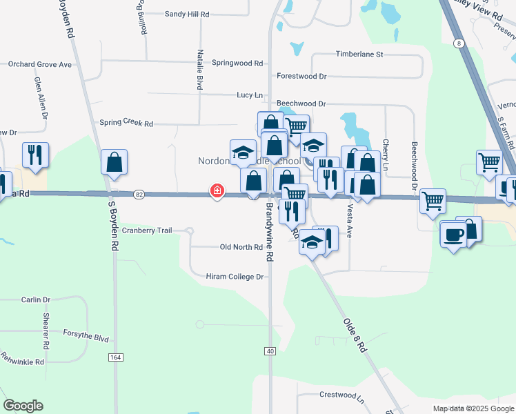 map of restaurants, bars, coffee shops, grocery stores, and more near 9546 Brandywine Road in Northfield