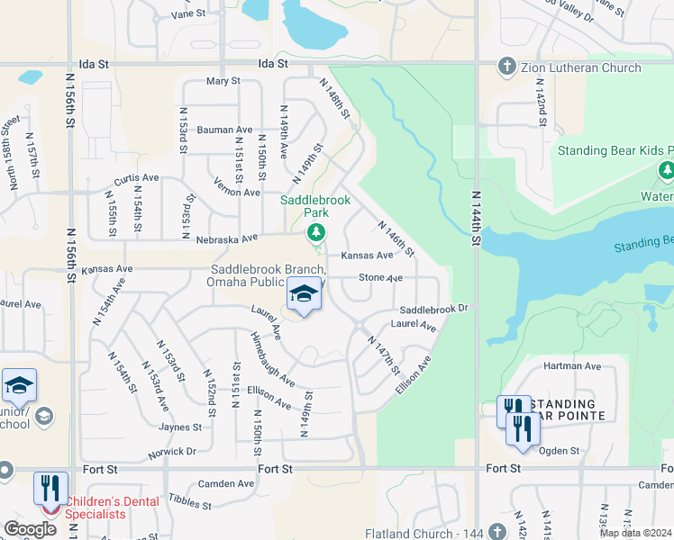 map of restaurants, bars, coffee shops, grocery stores, and more near 6022 147th Avenue in Omaha