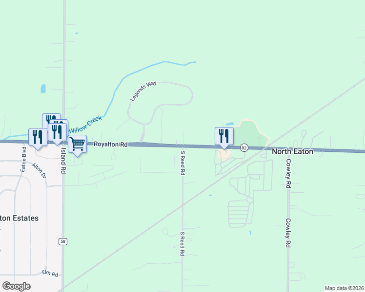 map of restaurants, bars, coffee shops, grocery stores, and more near 34935 Royalton Road in Grafton