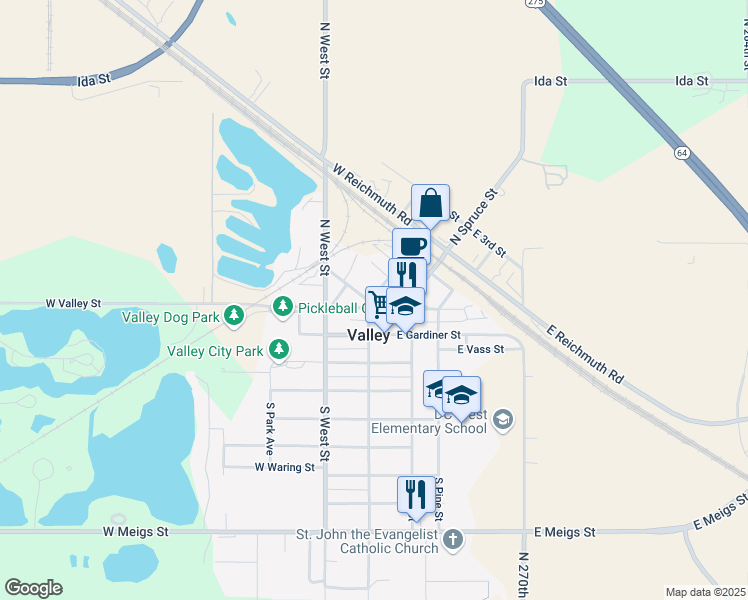 map of restaurants, bars, coffee shops, grocery stores, and more near in Valley