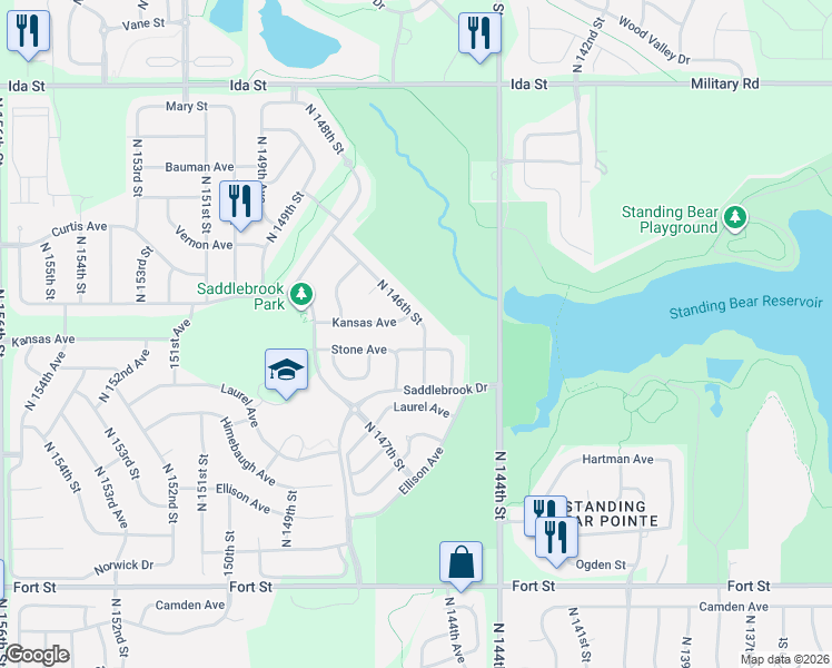 map of restaurants, bars, coffee shops, grocery stores, and more near 14604 Kansas Avenue in Omaha