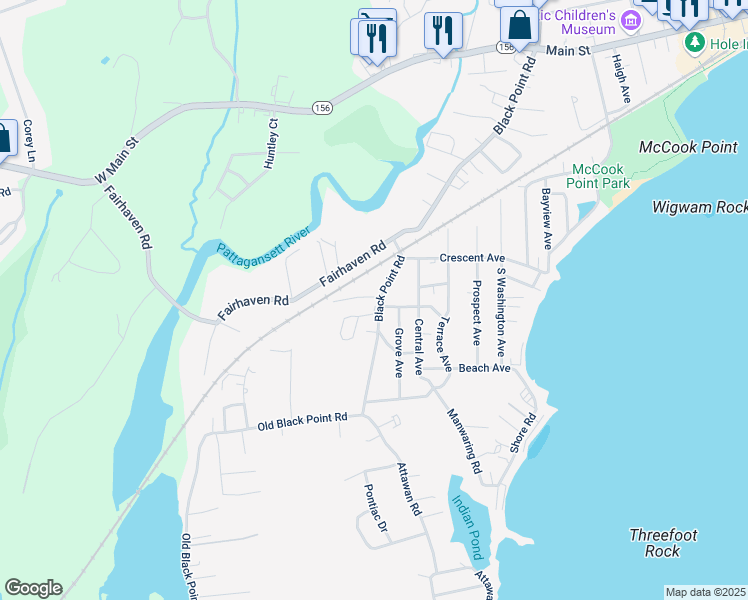 map of restaurants, bars, coffee shops, grocery stores, and more near 3 Burnap Road in East Lyme