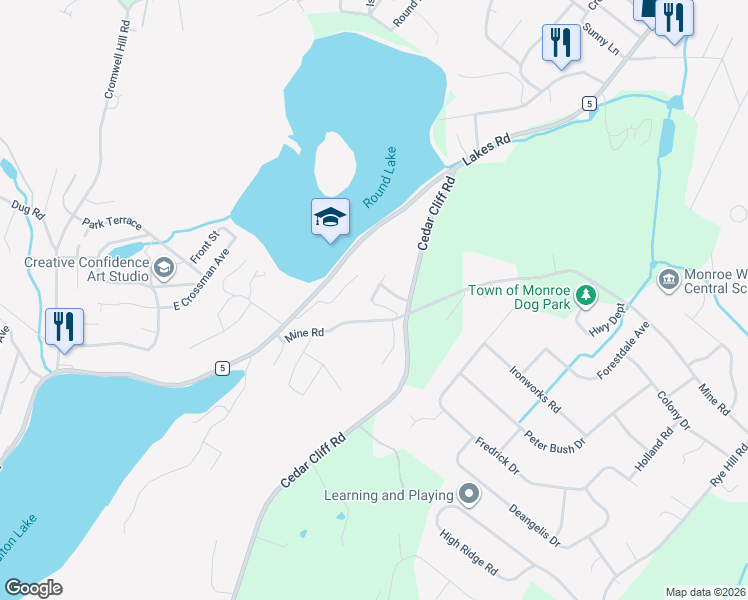 map of restaurants, bars, coffee shops, grocery stores, and more near 7 Goldman Road in Monroe