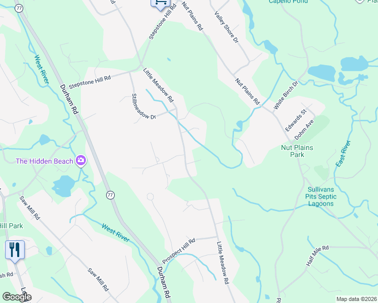 map of restaurants, bars, coffee shops, grocery stores, and more near 525 Little Meadow Road in Guilford
