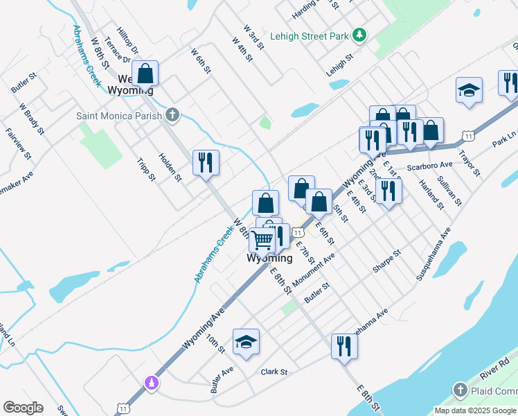 map of restaurants, bars, coffee shops, grocery stores, and more near 30 Breese Street in Wyoming