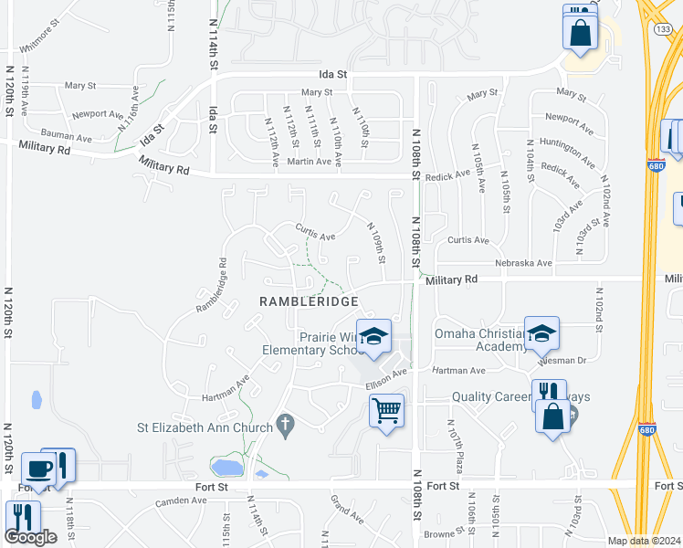 map of restaurants, bars, coffee shops, grocery stores, and more near 6018 North 110th Circle in Omaha