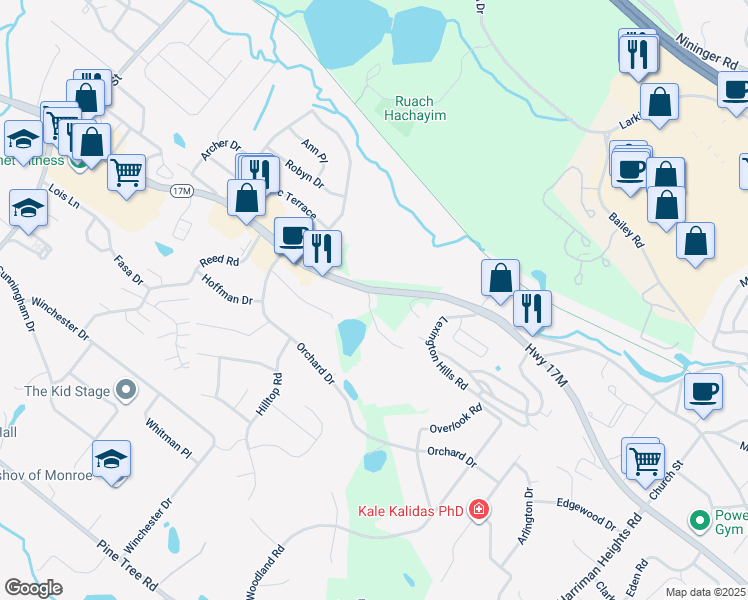 map of restaurants, bars, coffee shops, grocery stores, and more near 3 Snoop Street in Monroe
