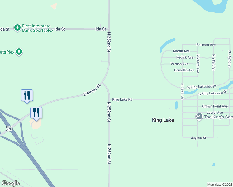 map of restaurants, bars, coffee shops, grocery stores, and more near 6151 North 252nd Street in Valley