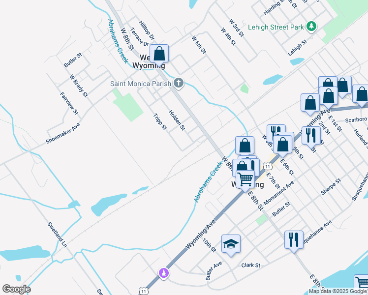 map of restaurants, bars, coffee shops, grocery stores, and more near 287 Tripp Street in Wyoming