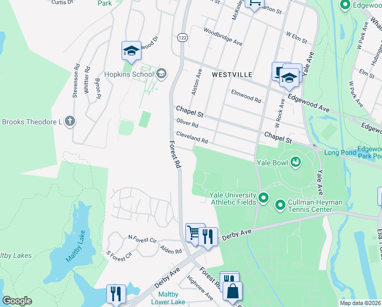 map of restaurants, bars, coffee shops, grocery stores, and more near 35 Roger Road in New Haven