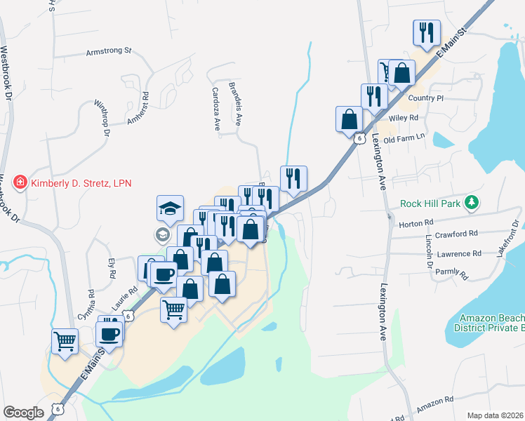 map of restaurants, bars, coffee shops, grocery stores, and more near 9 Baker Street in Mohegan Lake
