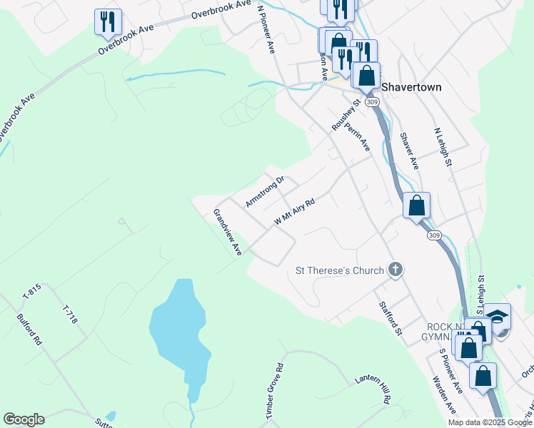 map of restaurants, bars, coffee shops, grocery stores, and more near Village Drive in Shavertown