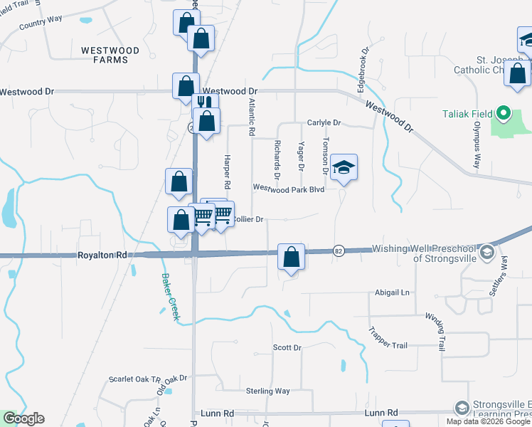 map of restaurants, bars, coffee shops, grocery stores, and more near 20618 Collier Drive in Strongsville
