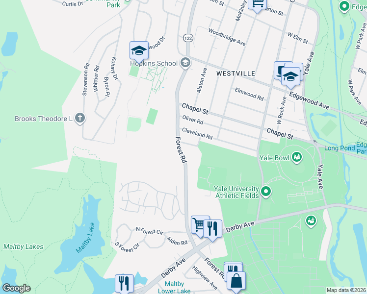 map of restaurants, bars, coffee shops, grocery stores, and more near 809 Forest Road in New Haven