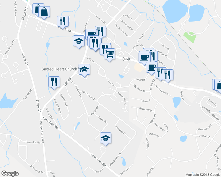 map of restaurants, bars, coffee shops, grocery stores, and more near 70 Bonney Court in Monroe
