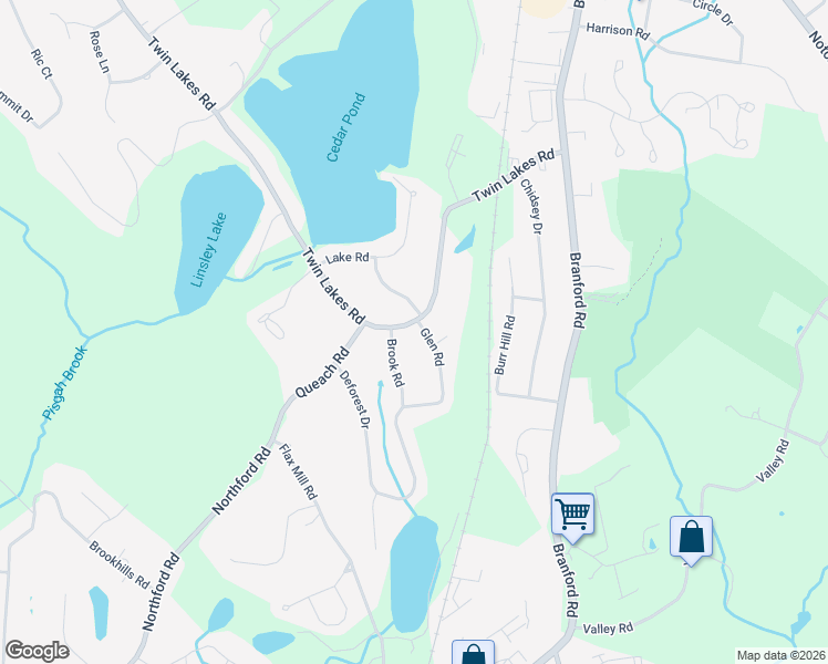 map of restaurants, bars, coffee shops, grocery stores, and more near 44 Glen Road in North Branford