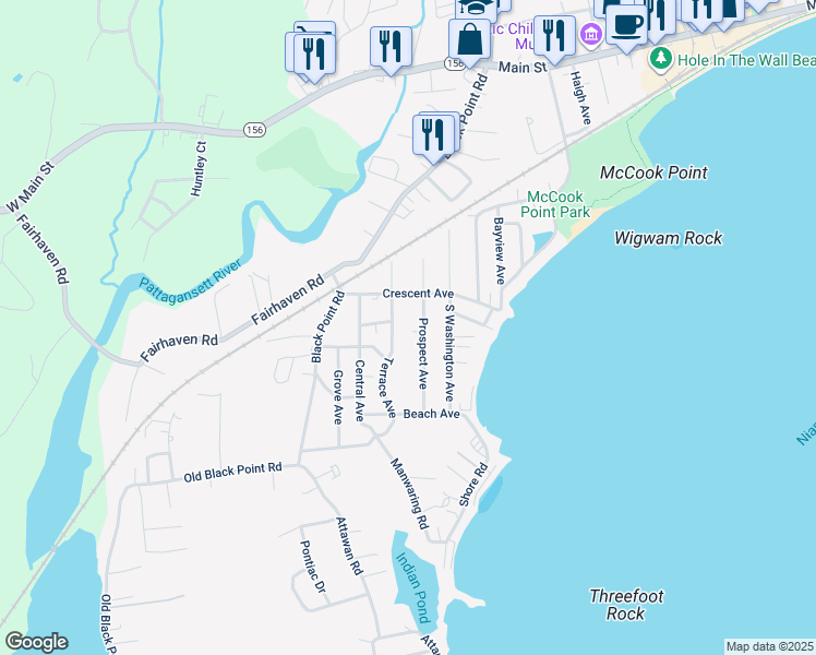 map of restaurants, bars, coffee shops, grocery stores, and more near 27 Prospect Avenue in East Lyme