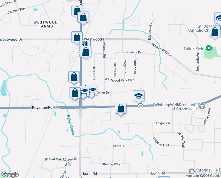 map of restaurants, bars, coffee shops, grocery stores, and more near 20618 Collier Drive in Strongsville