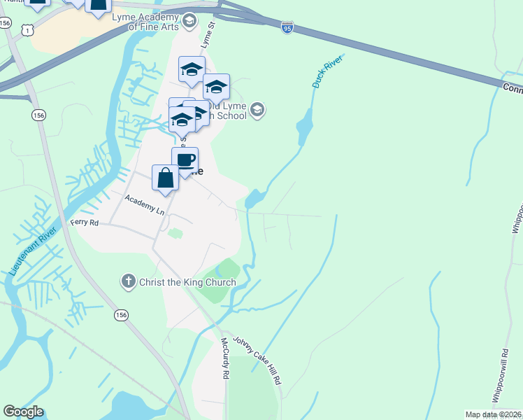map of restaurants, bars, coffee shops, grocery stores, and more near 20 Library Lane in Old Lyme
