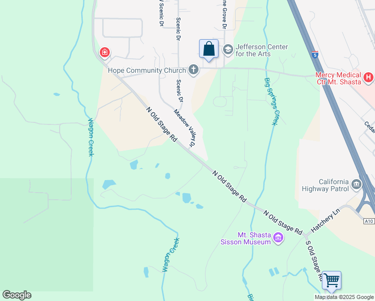 map of restaurants, bars, coffee shops, grocery stores, and more near 681 North Old Stage Road in Mount Shasta